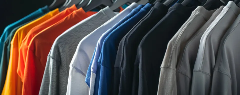 Bedruckte Shirts in vielen Farben auf der Kleiderstange