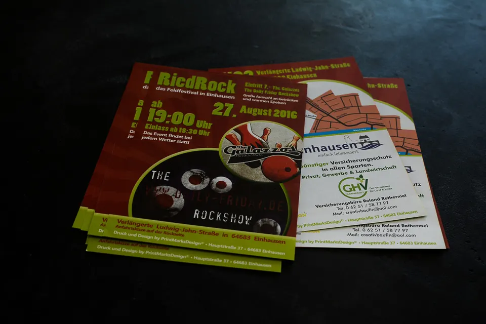 Veranstaltungsflyer im DinA6-Format, ideal als Wurfsendung I Riedrock-Festival